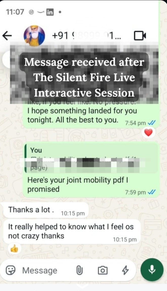 WhatsApp message from Bhawna after the live session